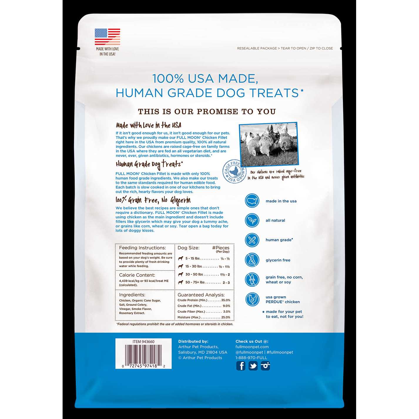 Full Moon Chicken Fillet Human-Grade Dog Treats 48 oz - Pet Supplies online store