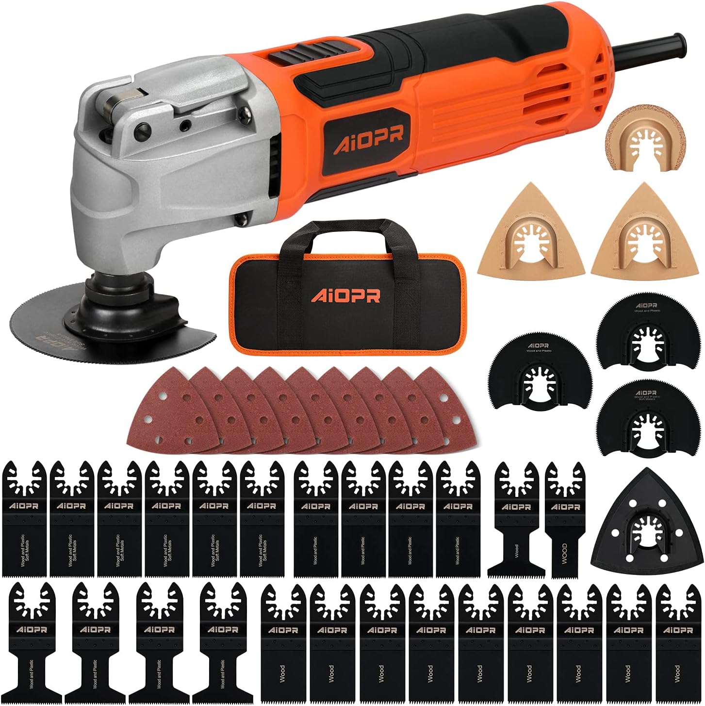 AIOPR Oscillating Multi Tool, 2.4Amp Oscillating Saw 6 Variable Speed, 4° Oscillating Angle with 40pcs Accessories Pack of 2