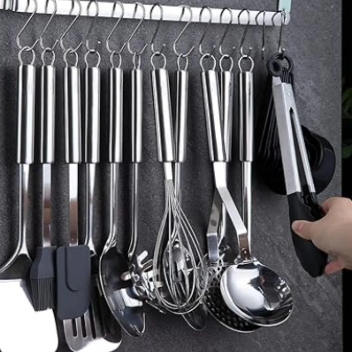 Kitchen Utensils Set 38 Pieces, Stainless Steel Cooking Utensils Set, Kitchen Gadgets Cookware, Kitchen Tool Set with Utensil Holder Rack And Hooks For Hanging Dishwasher Safe