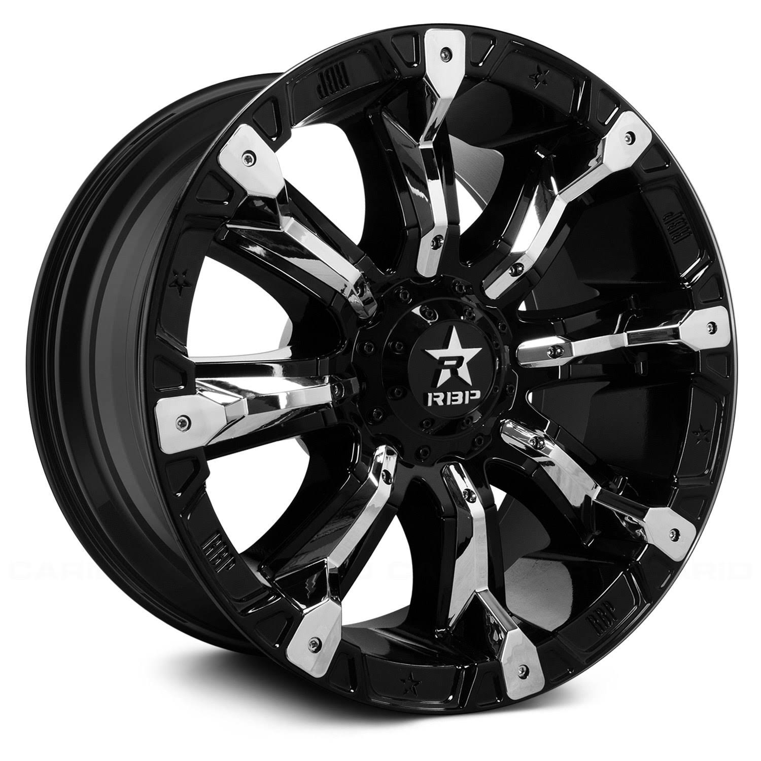RBP 94R 20x9.0 8x165.1 BP / 4.5 BS -12mm Offset 117mm CB (Hub Centric) Black w/Chrome Inserts Wheel