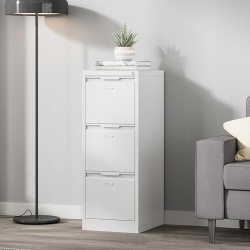 3 Drawer Vertical File Cabinet with Lock, Metal Filing Cabinet for Home Office, Locking File Cabinet for A4/F4/Legal/Letter, Assembly Required (Black, 3 Drawer)