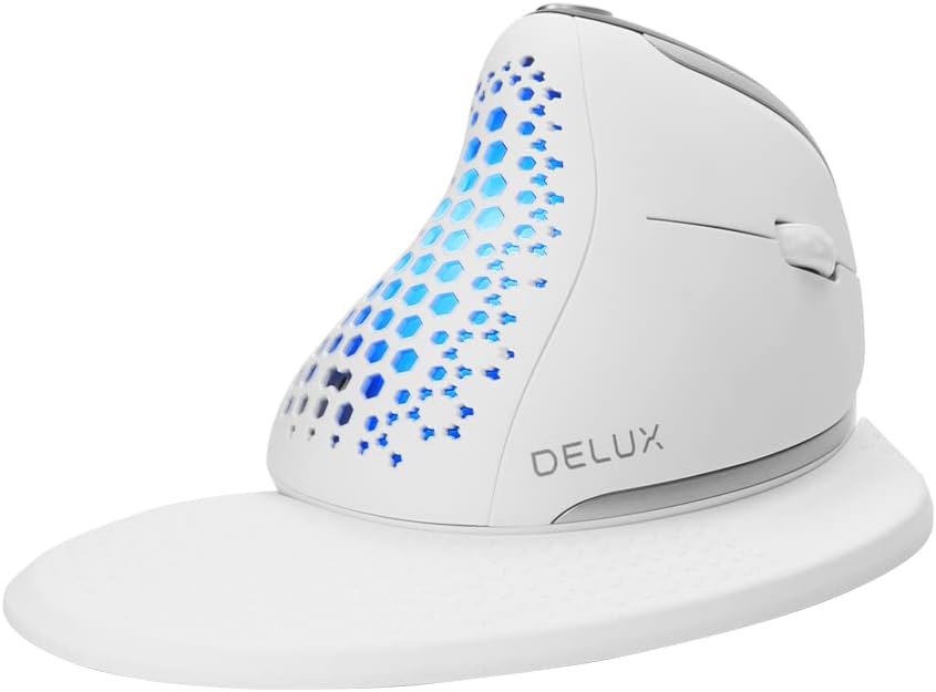 DELUX Seeker Wireless Ergonomic Vertical Mouse with OLED Screen, BT and USB Receiver, Connect with Up to 4 Devices, Thumb Wheel, 7200DPI, Programmable Rechargeable Optical Mouse(M618XSD-Black)
