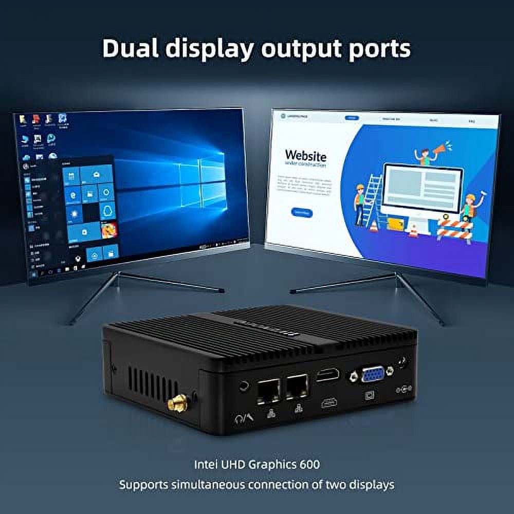 Mini PC Celeron J4125 Windows 11 pro, 32GB DDR4 RAM 512GB SSD, HD-MI, VGA, 4K Output, 2xRS232 COM, Dual Gigabit LAN, USB3.0, Dual Band WiFi, BT, Small Fanless Computer, Rugged Case, Auto Power On