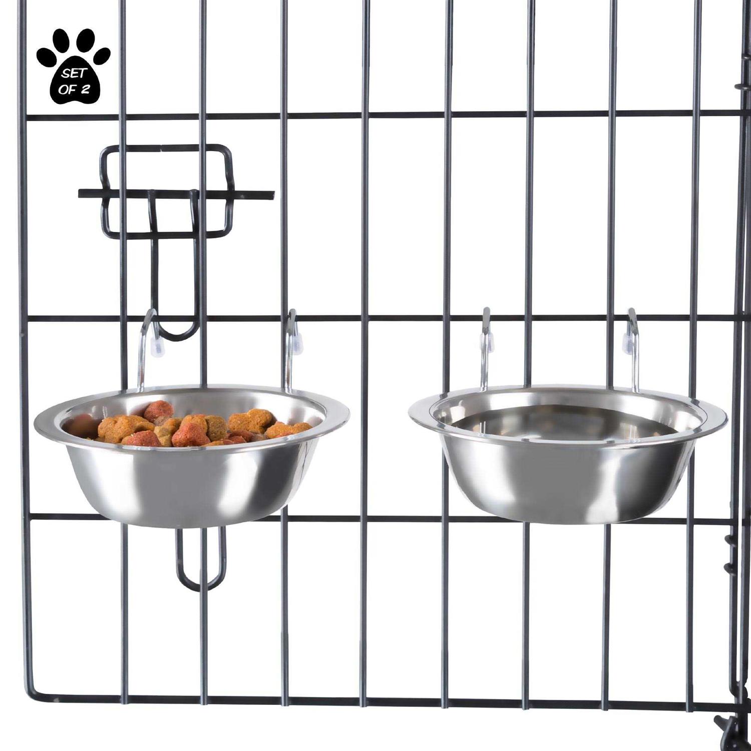 PETMAKER Set of 2 Stainless-Steel Dog Bowls Cage, Kennel, and Crate Hanging Pet Bowls for Food and Water - Pet Supplies online store
