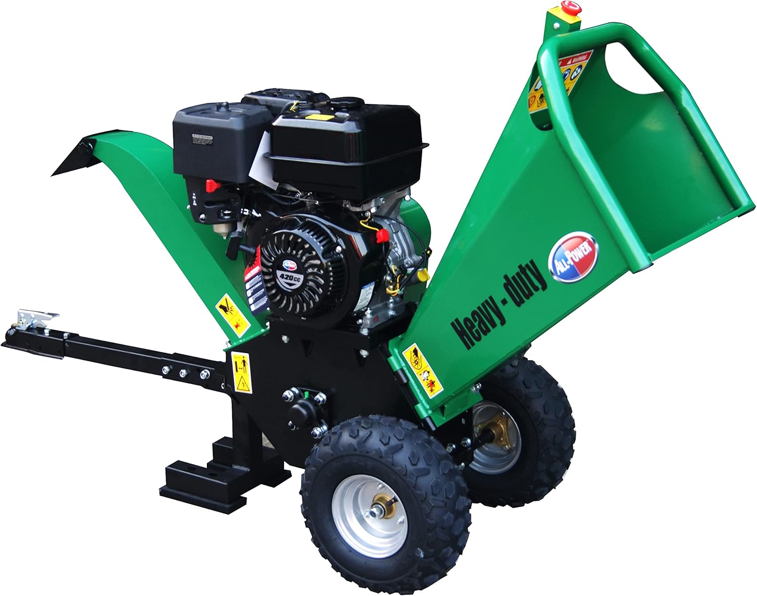 All Power America APWC420 Heavy Duty Durable Wood Chipper Shredder Mulcher-Max 6 Inch Cutting Diameter Capacity Gas Powered, 15HP 420cc, 6 inch, Green/Black