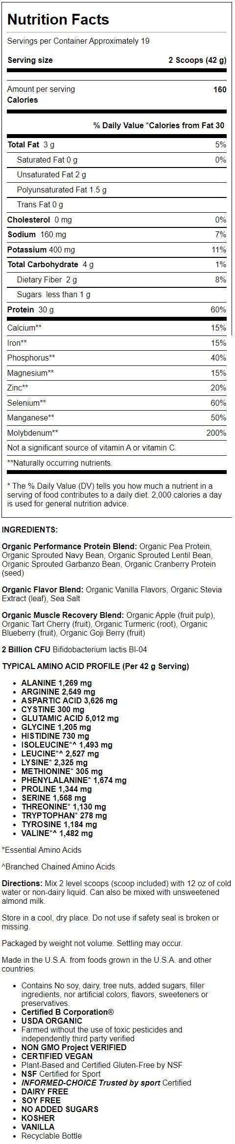 Garden of Life Sport Organic Plant-Based Protein Powder, Vanilla, 30g Protein, 1.8lb, 28.4oz