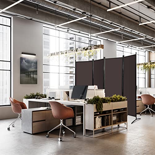 Happygrill 5.6FT Folding Room Divider Freestanding 4-Panel Privacy Screen with Sturdy Iron Frame, Double Hinged Partition Wall Dividers for Home Office Separator, White