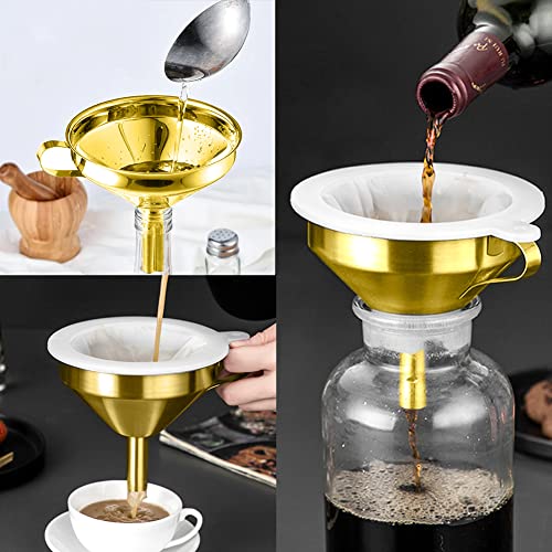 IAXSEE 5-Inch Funnel with Fine Mesh Strainer, 304 Stainless Steel Funnel with Extra Fine Mesh Strainer 200 Mesh Cooking Oil Filter Strainer ​for Juice Strainer Oil Strainer