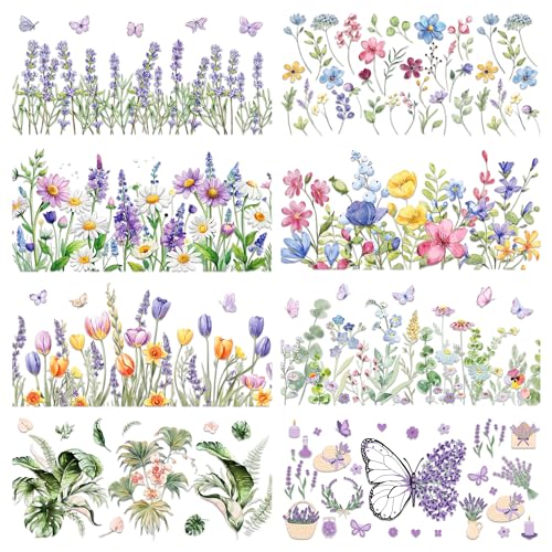 Rub on Transfers for Crafts Furniture Stickers: 10 Pcs Botanical Flower Rub on Transfer for Crafts Decals Rub on Transfer Stickers for Furniture Crafts DIY Home Decor