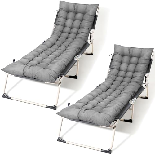2 Pcs Lounge Chair Cushion 64 x 19 Inch Chaise Lounge Cushion Patio Lawn Recliner Furniture Cushions Replacement Lounge Chair Pads for Beach Patio Home(Gray)