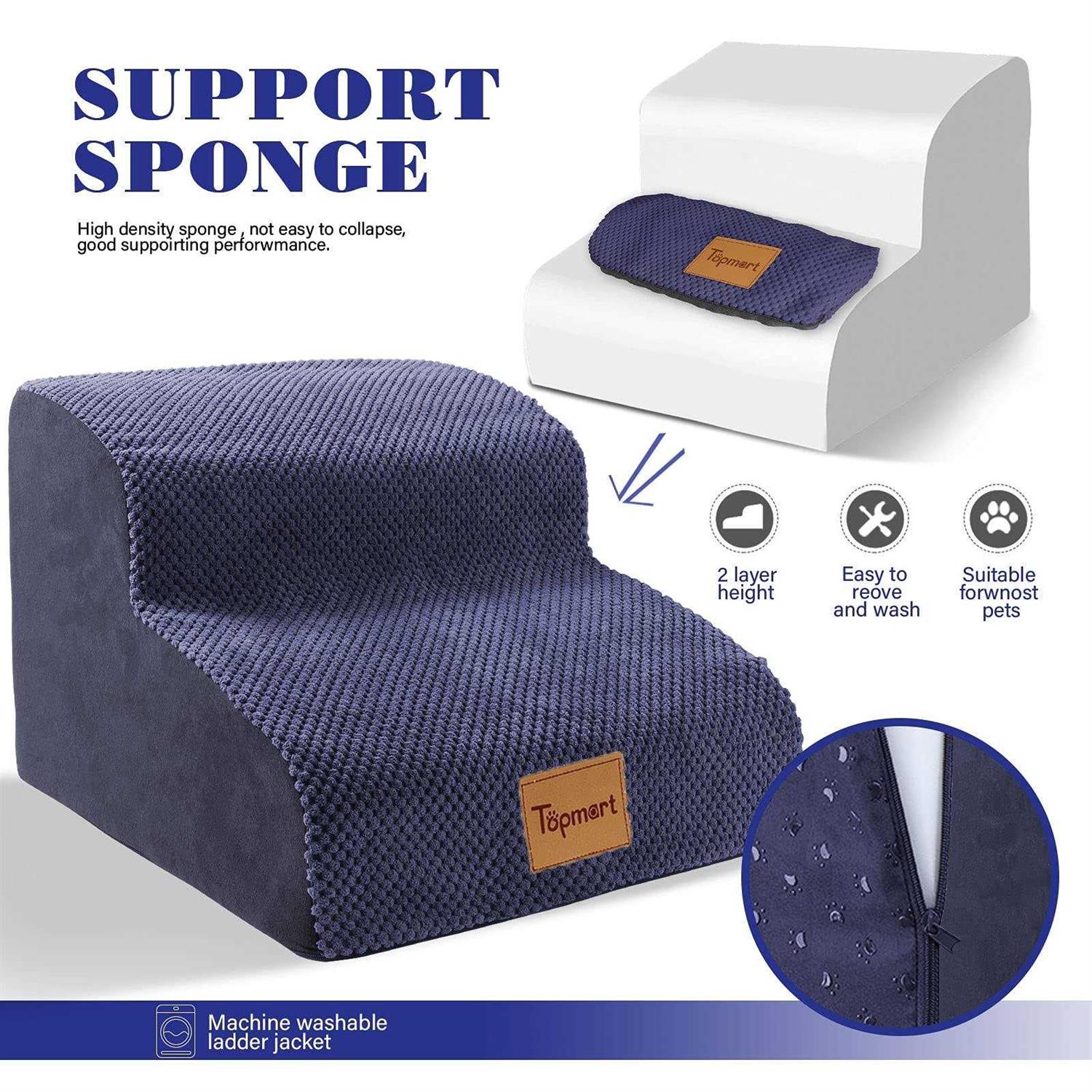 Topmart High Density Foam Dog Ramp&Steps 2 Tiers High,Non-Slip Dog Stairs,Soft Foam Dog Ladder Best for Dogs - Pet Supplies online store