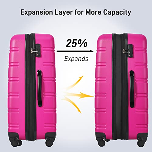 Merax Luggage Sets 3 Piece, Expandable Suitcase with Spinner Wheels, Hardside Luggage with TSA Lock, 20 inch 24 inch 28 inch, Rose Pink