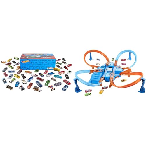 Hot Wheels Toy Car Track Set, Criss Cross Crash with 1:64 Scale Vehicle, Powered by a Motorized Booster (Amazon Exclusive)