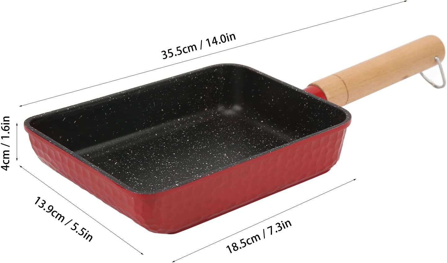 Tamagoyaki Pan, Japanese Omelet Pan Tamagoyaki Egg Pan Non Stick Home Mini Frying Pans Japanese Rectanlge Tamago Pan, 7” x 5”, Red