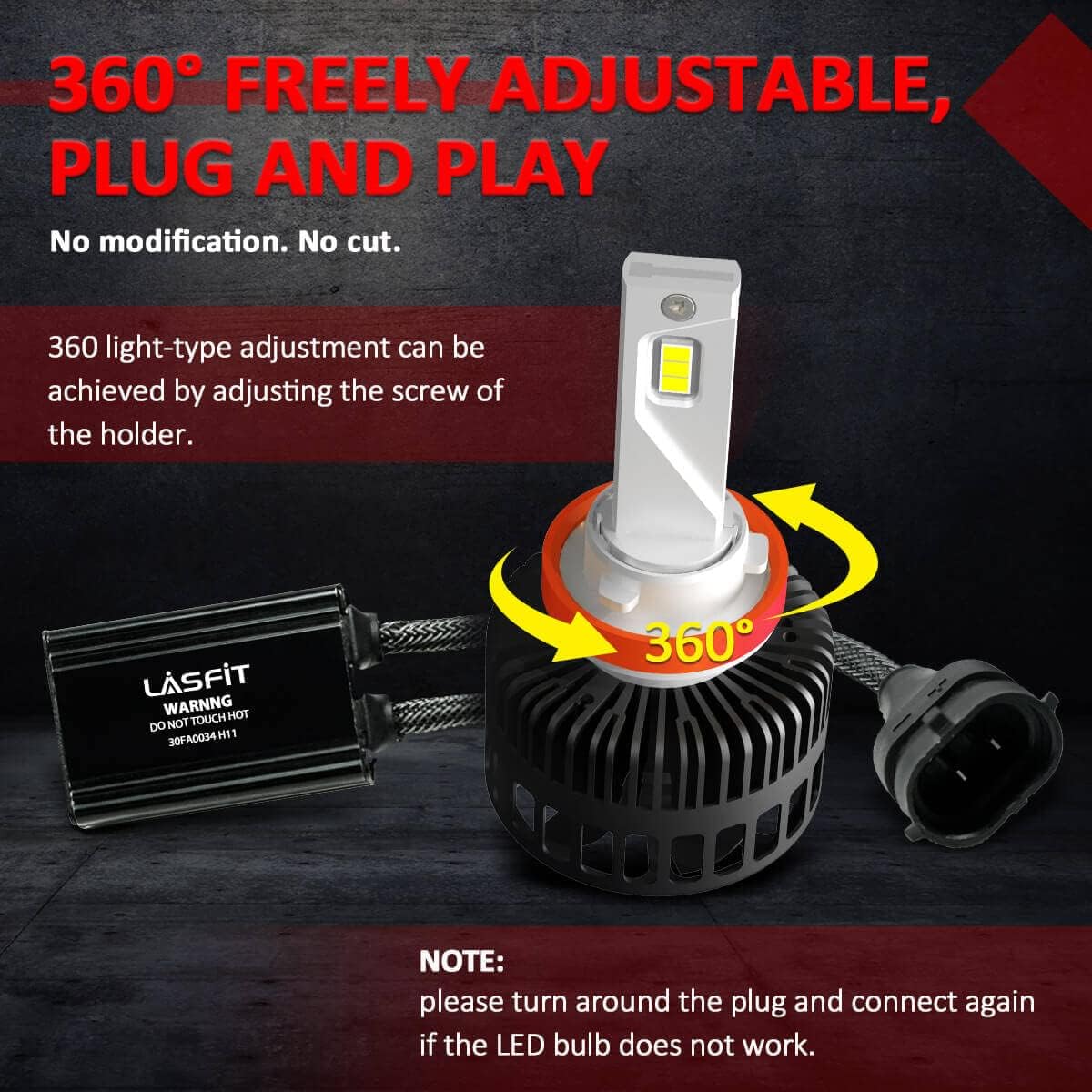 LASFIT LS Plus H11 H8 H9 LED Bulb - Super Bright 72W 8000LM 6000K Cool White Waterproof