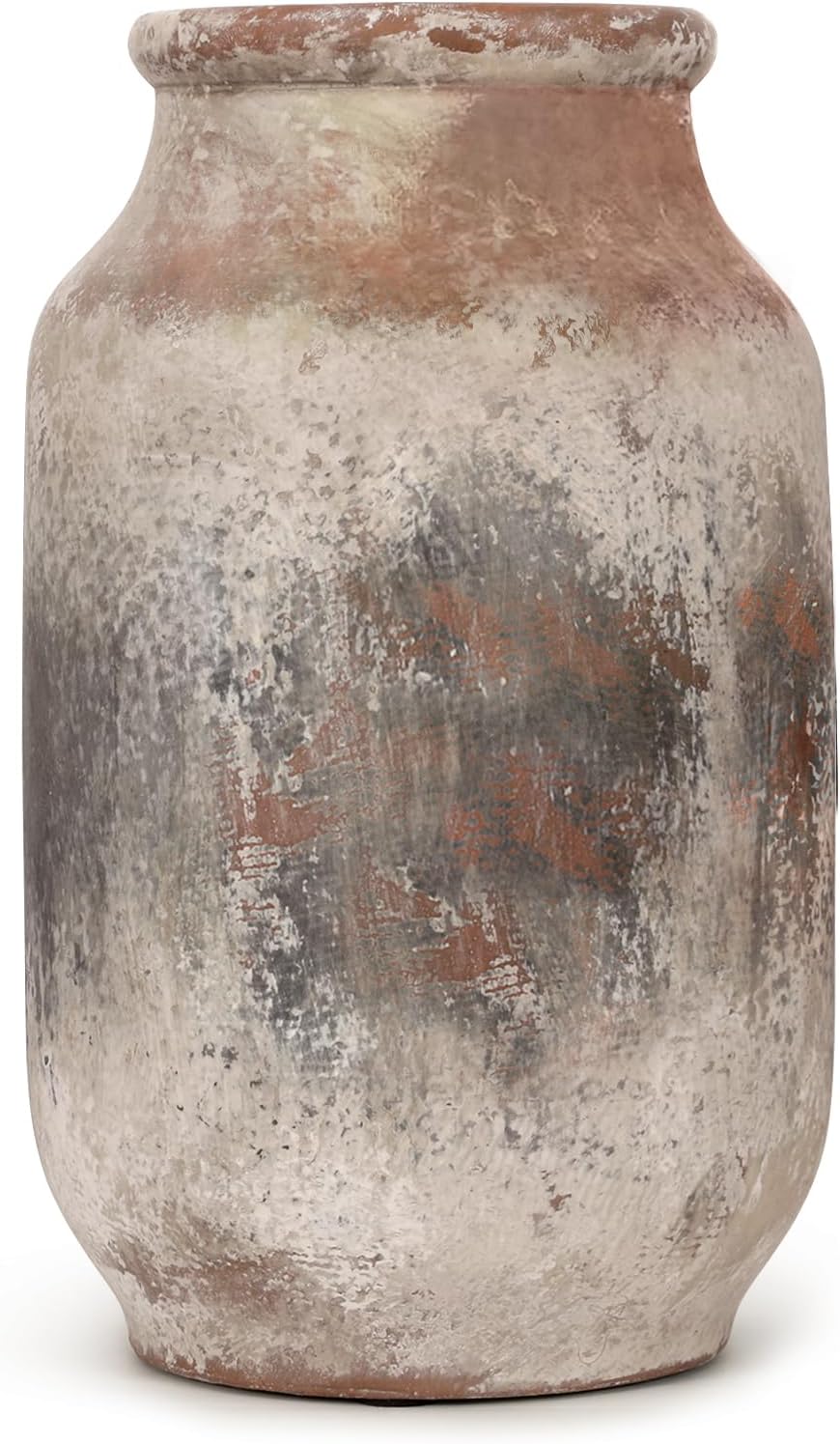 Rustic Ceramic Flower Vase Farmhouse Pottery Clay Whitewashed Terracotta Floor Vases for Decorative Centerpiece Minimalism Home Decor Aesthetic Living Room Bedroom Table Mantel