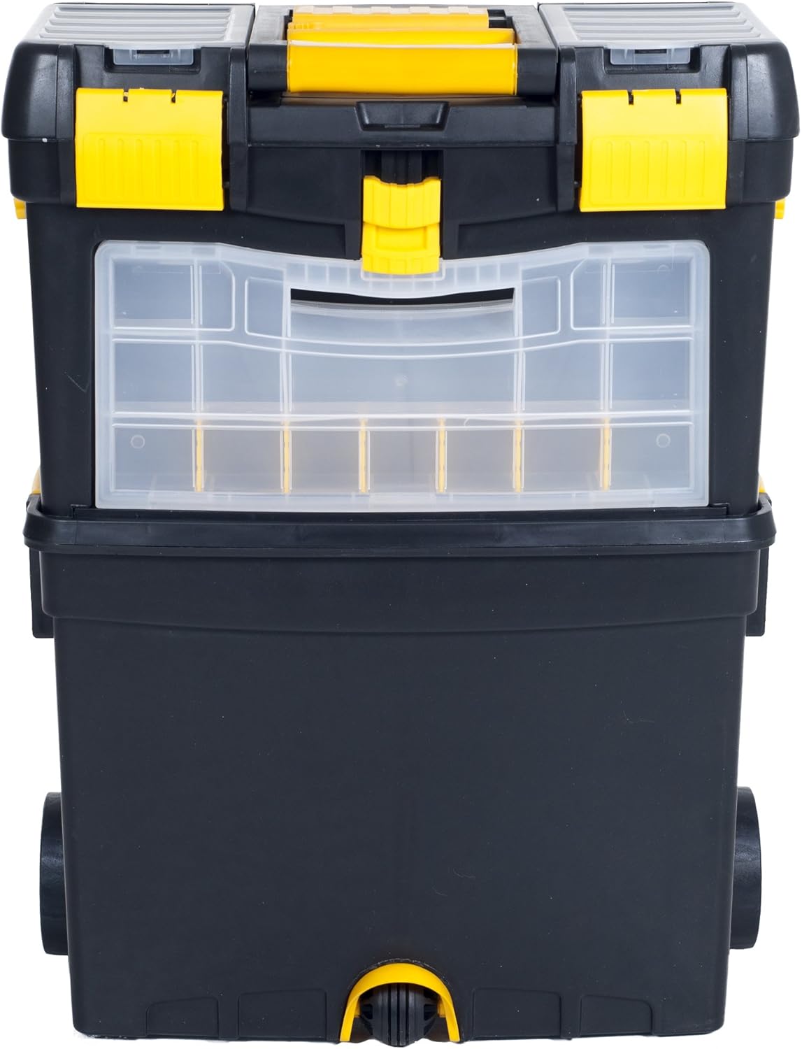 Portable Toolbox with Wheels - Stackable Tool Chest with Drawers - Mobile Utility Cart with Comfort Grip Handle and Tough Latches by Stalwart (Black)