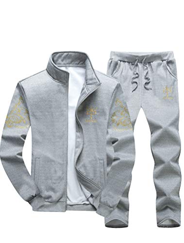 PASOK Men's Casual Tracksuit Full Zip Running Jogging Athletic Sports Jacket and Pants Set