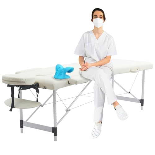 Portable Massage Table, 84 Inch Massage Bed with Neck Stretcher Adjustable Lash Bed Tattoo Table for Eyelash Extensions Beauty Spa Tattoo (Aluminum, Black)