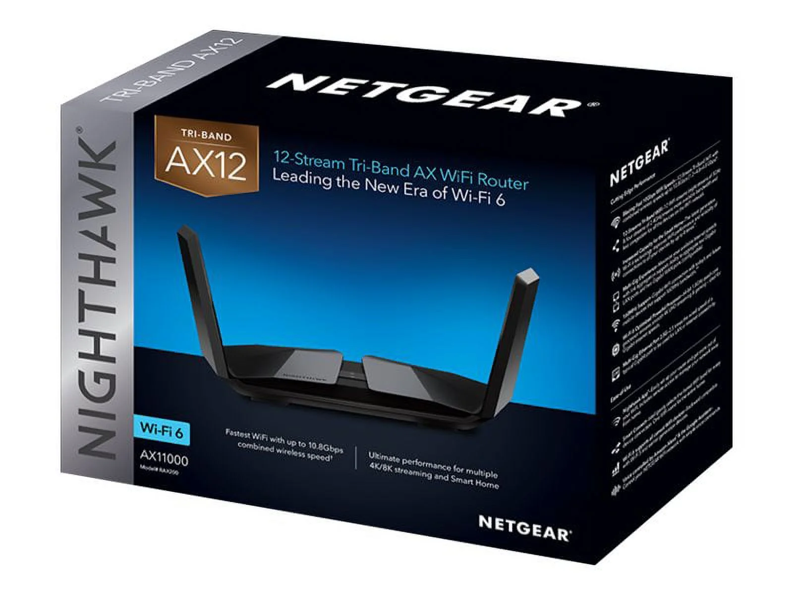 NETGEAR Nighthawk® Tri-band AX12 12-Stream AX11000 Tri-Band WiFi Router (RAX200-100NAS)