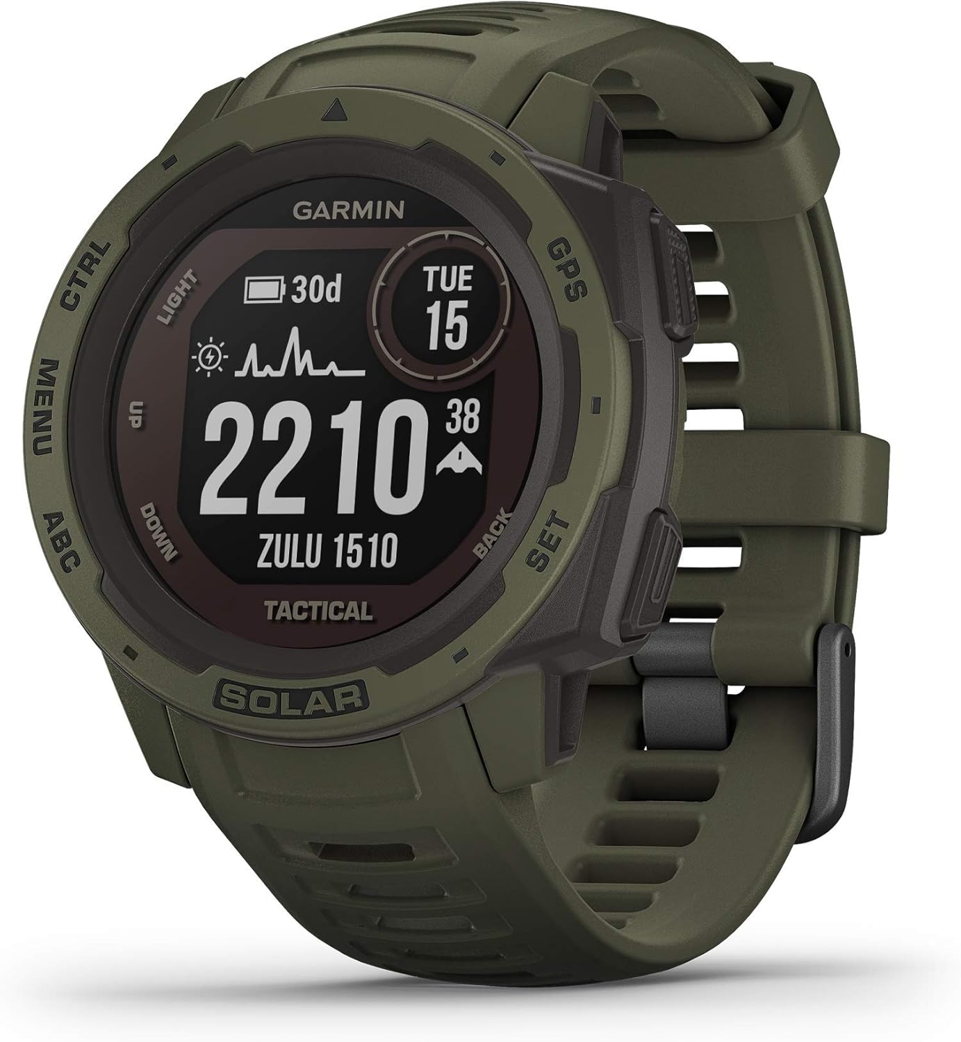 Garmin Instinct Solar Tactical, Solar-Powered Rugged Outdoor Smartwatch with Tactical Features, Built-in Sports Apps and Health Monitoring, Moss Green (Renewed)