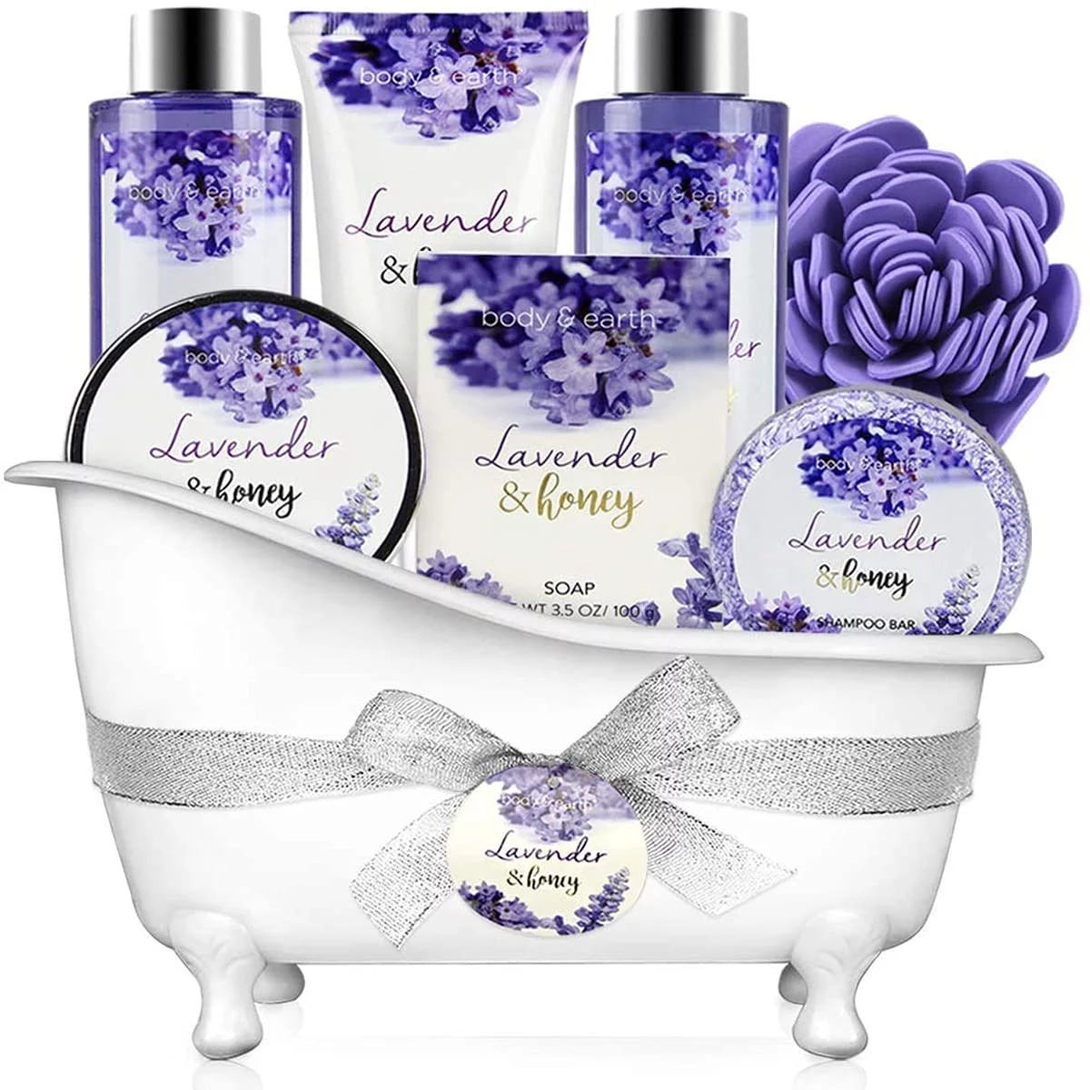 Bath and Body Gift Sets for Women 8 Pcs Lavender and Honey Spa Baskets, Beauty Holiday Valentines Day Gifts