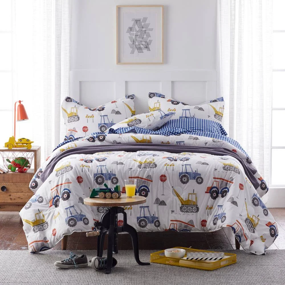 Company Kids by The Company Store Construction Zone Multicolored Graphic Organic Cotton Percale Full/Queen Comforter
