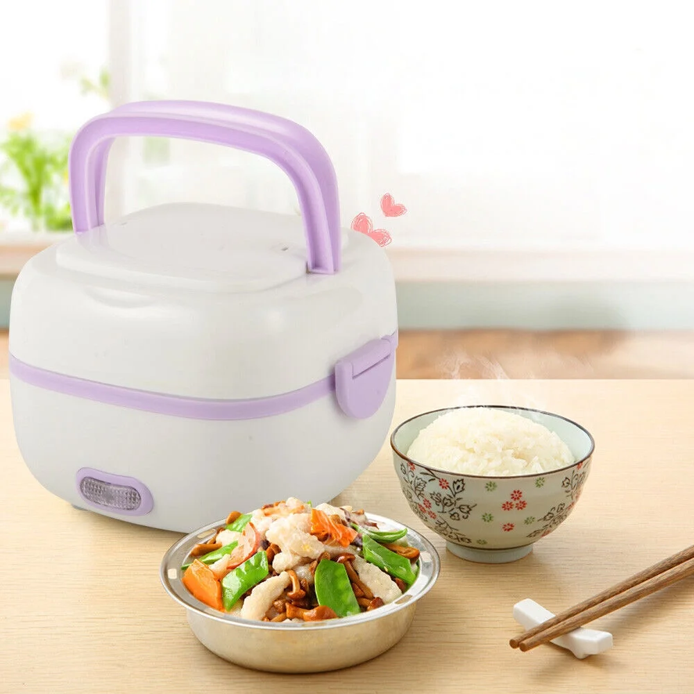 Electric Lunch Box Mini Rice Cooker Portable Food Steamer Stainless Steel 1L