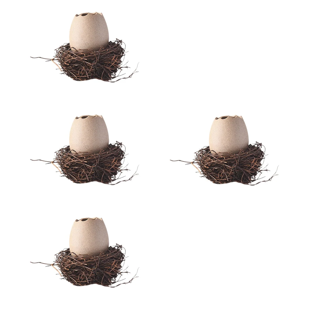4 Sets  of Small Vase Eggshell Ceramic Vase Cracked Eggshell Succulent Planter with Bird Nest