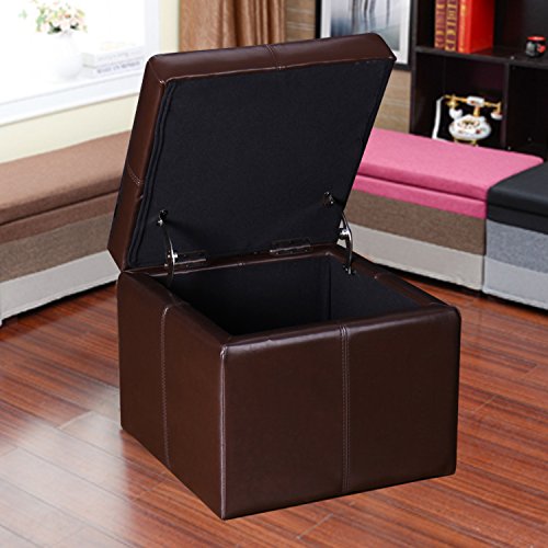 Homebeez Faux Leather Storage Ottoman Square Footrest Stool Cube Bench (Reddish Brown)