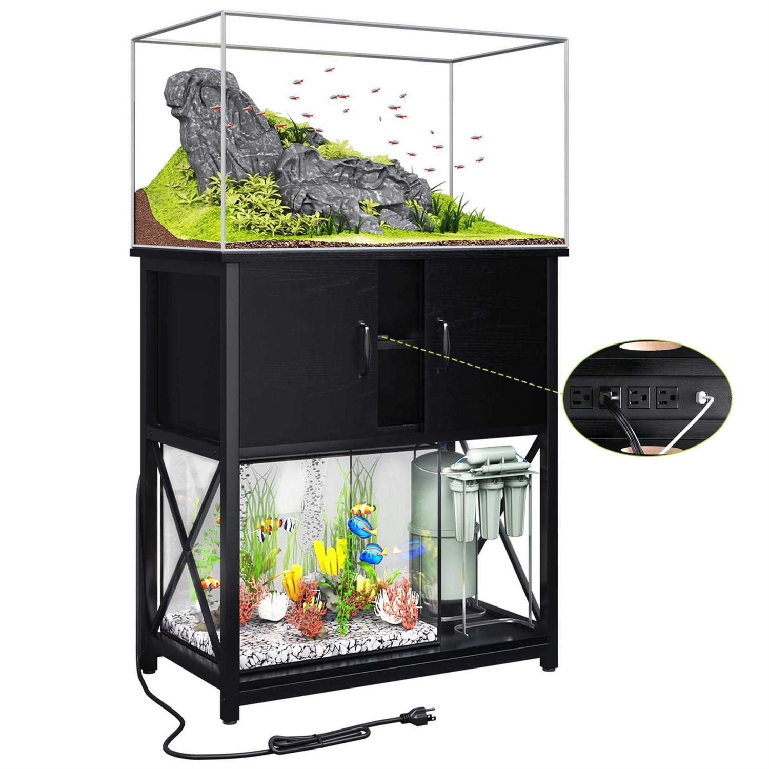 Tc-homeny 10-29 Gallon Aquarium/Fish Tank Stand 2 layers with Cabinet and Charging Station/Power Outlets - Pet Supplies online store