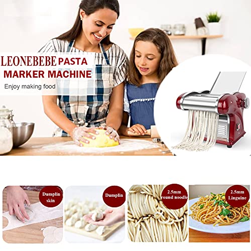 Electric Household Pasta Maker Automatic Noodle Maker Machine Dough Pressing Spaghetti Roller 2-in-1 Dual Knife No Disassembled Stainless Steel for Home Commercial Use