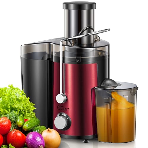 Qcen Juicer Machine, 800W Centrifugal Juicer Extractor with Wide Mouth 3” Feed Chute for Fruit Vegetable, Easy to Clean, Stainless Steel, BPA-free (Black)