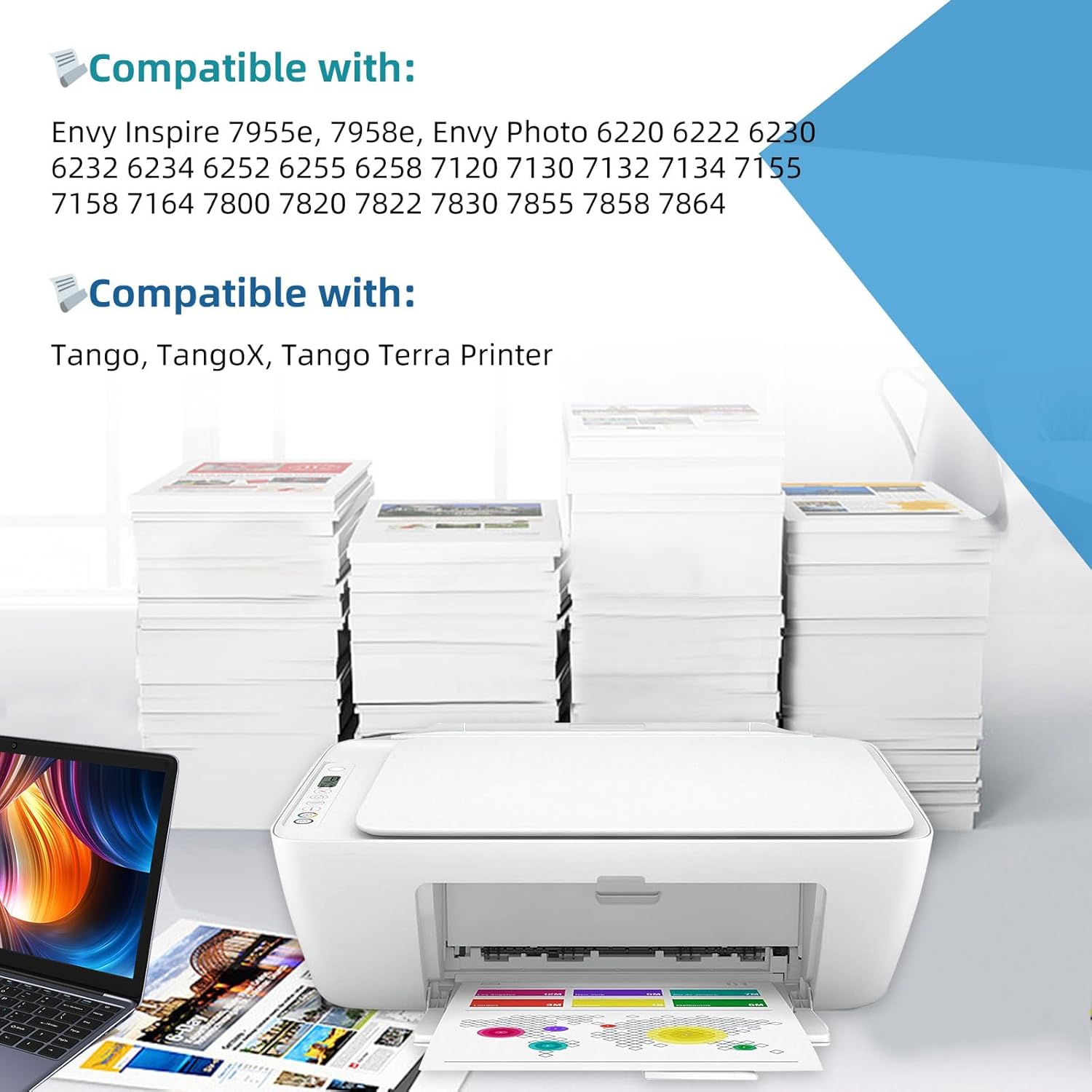 Remanufactured Ink Cartridge Replacement for HP 64XL (Tri-Color 2-Pack) 64 XL HP64 HP64XL for 7858 7855 7800 7100 7120 7155 7158 7164 6255 6252 6232 Envy Inspire 7900e 7955e Tango X Printer