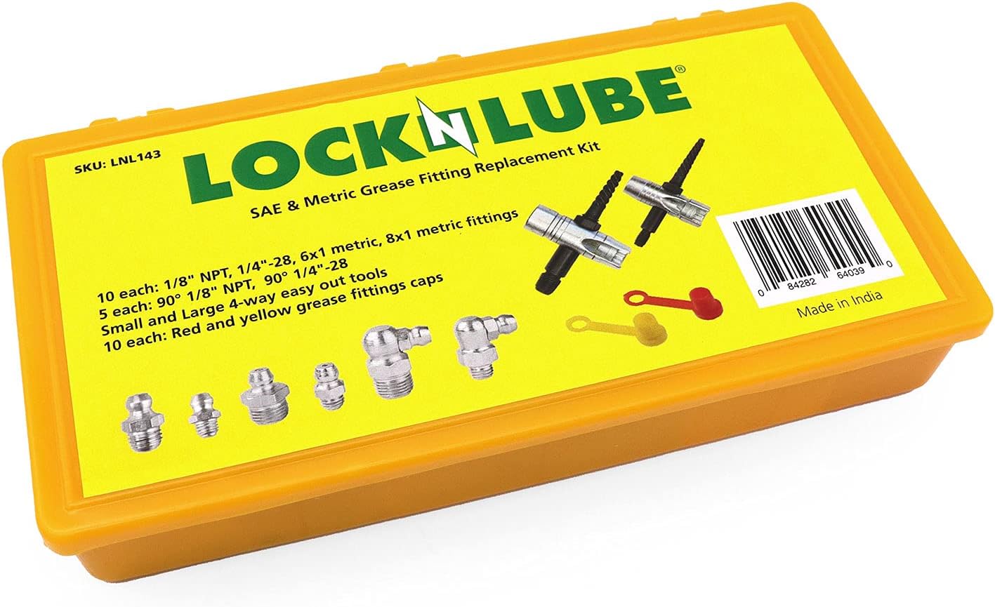 Complete Grease Fitting Replacement Kit - SAE and metric Zerks, multi-tools, fitting caps