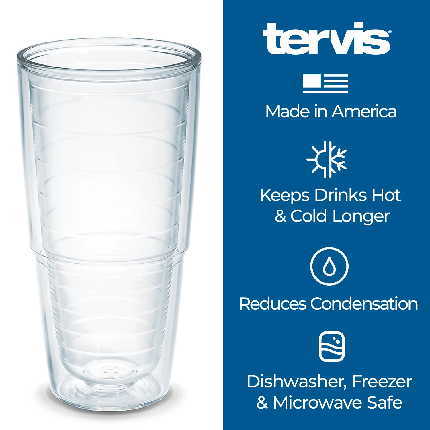 Tervis Clear & Colorful Lidded Made in USA Double Walled  Insulated Tumbler Travel Cup Keeps Drinks Cold & Hot, 24oz 2pk, Blue Lid
