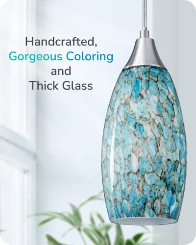 EDISHINE Glass Plug in Pendant Light with Handcrafted Art Glass Shade, with 15FT Adjustable Cord, On/Off Switch, Hanging Light Fixture for Kitchen, Bathroom, Entryway