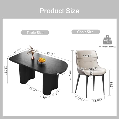 Dining Table Set for 6, Accent Dining Table with 6 Chairs, 55