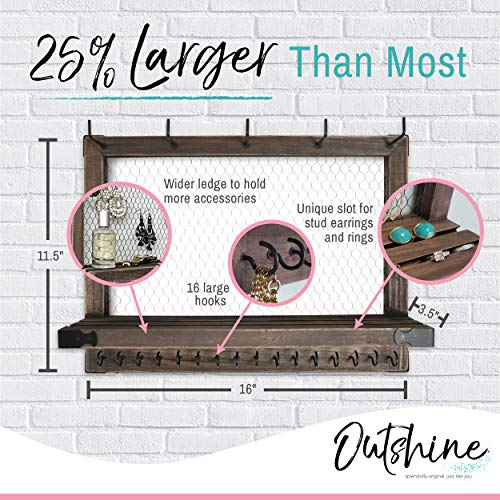 OUTSHINE Wall Hanging Jewelry Organizer | Rustic Jewelry Organizer Hanging on Wall | Western Jewelry Wall Mount Organizer | Wall Mounted Jewelry Organizer | Wall Mounted Jewelry Hanger