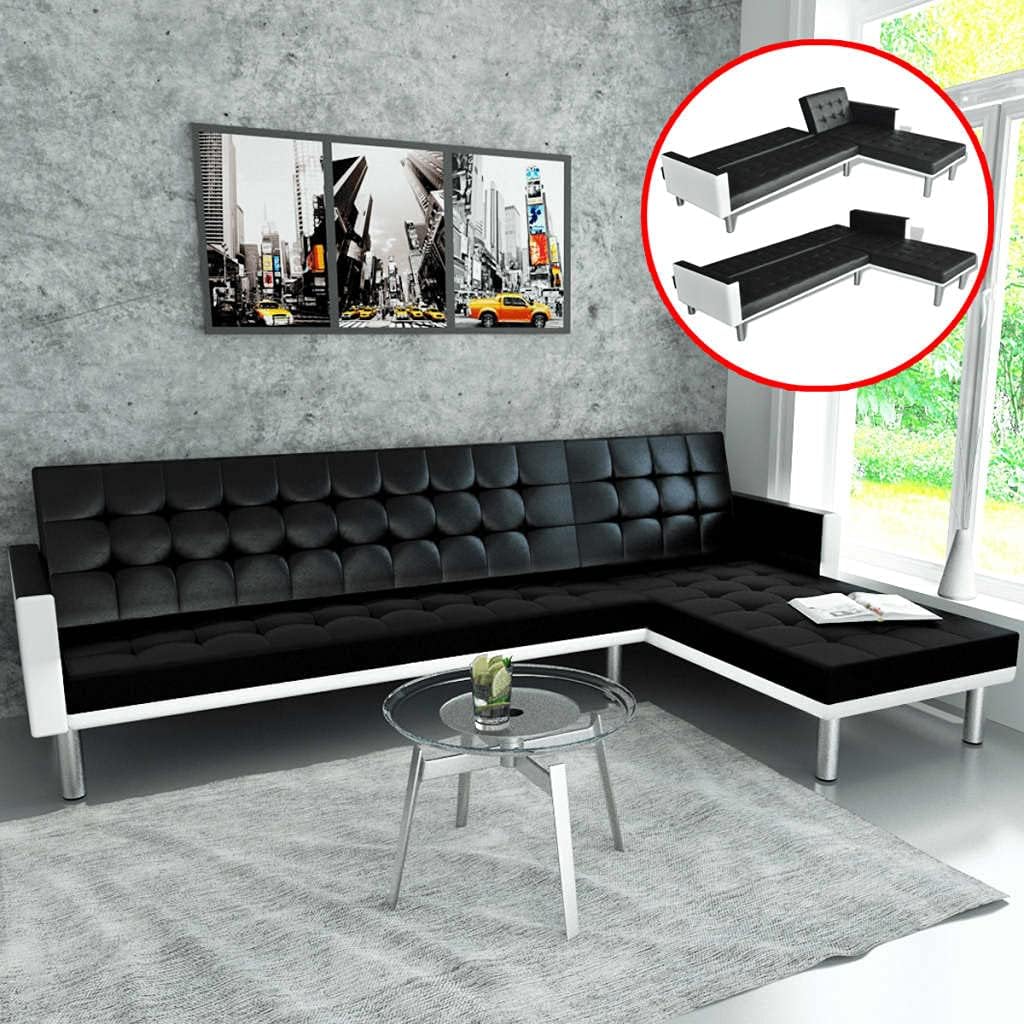 Break Room Essentials Casual Living Room Sofa Comfy Couch L Shaped Couch Convertible Sofa Bed Adjustable Sofa Recliner Reversible Sofa Bed L-Shaped Sofa Bed Artificial Leather Black and White