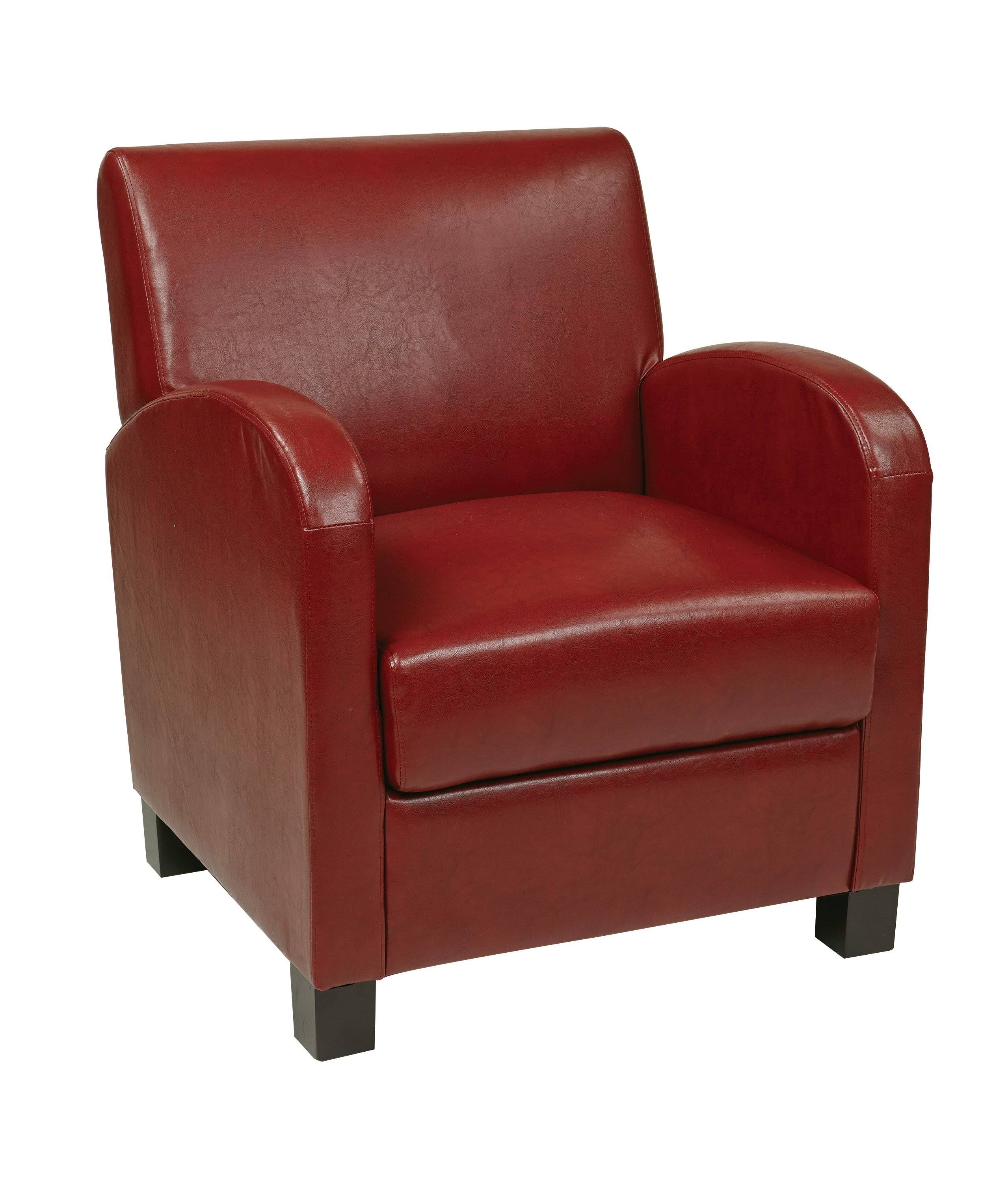 Osp Designs Club Chair, Crimson Red Bonded Leather with Espresso Legs