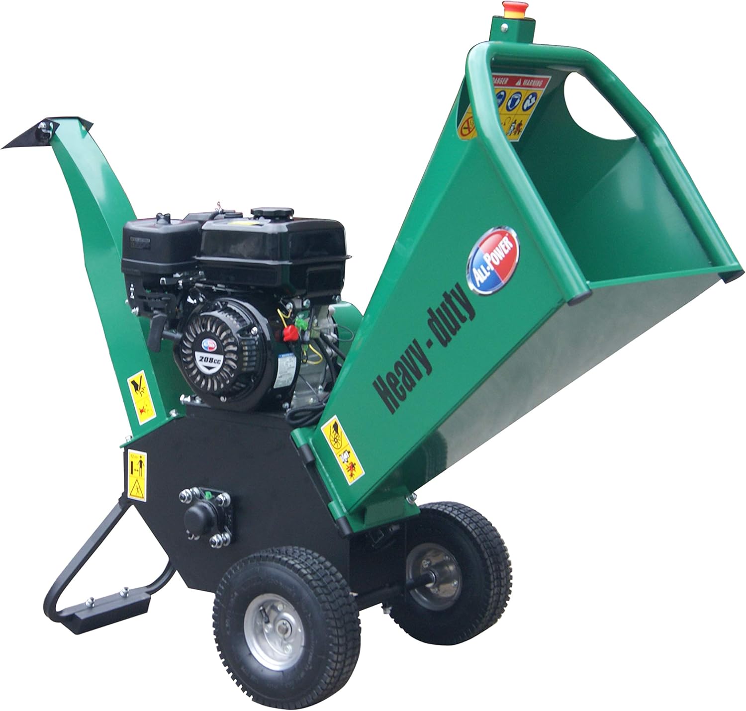 All Power America APWC420 Heavy Duty Durable Wood Chipper Shredder Mulcher-Max 6 Inch Cutting Diameter Capacity Gas Powered, 15HP 420cc, 6 inch, Green/Black