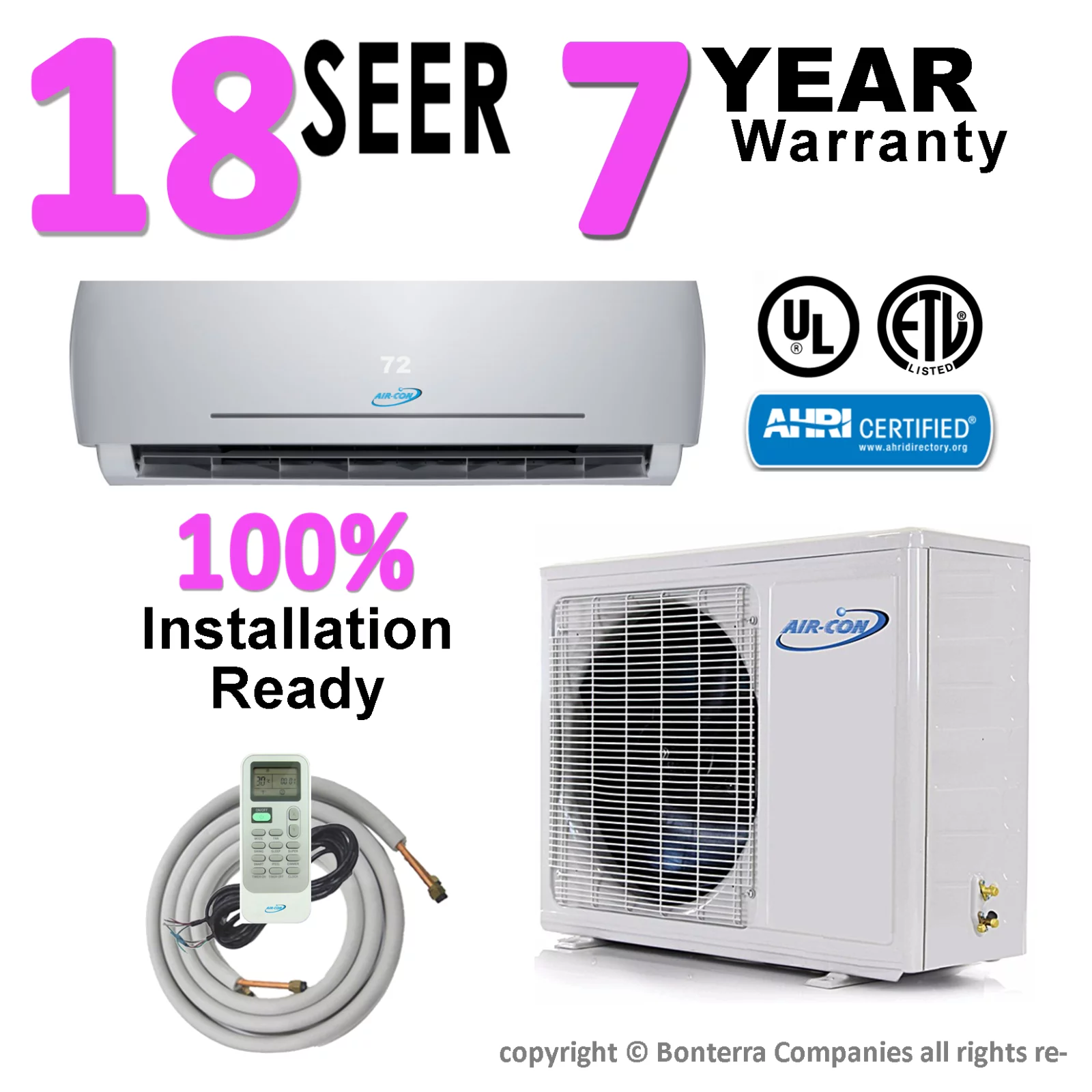 Air-Con 24000 BTU Mini Split Air Conditioner Heat Pump Ductless 18 Seer 220v
