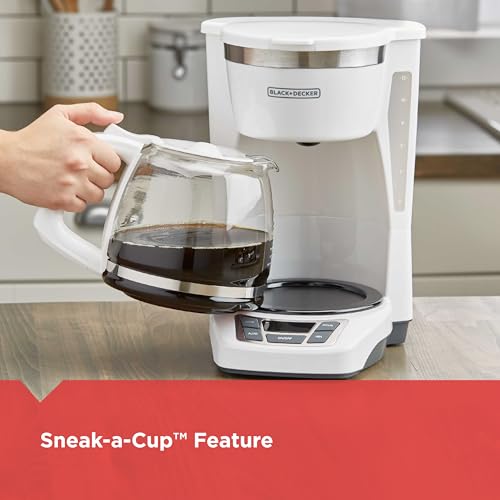 BLACK+DECKER 12-Cup Digital Coffee Maker, Programmable, Washable Basket Filter, Sneak-A-Cup, Auto Brew, Water Window, Keep Hot Plate, Black
