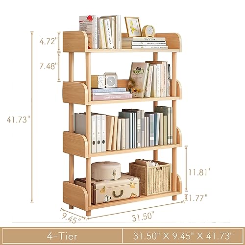 3-Tier Wooden Open Bookcase - Modern Display Bookshelf with Top Edge and Solid Wood Frame for Home and Office, Storage Cabinet, Oak