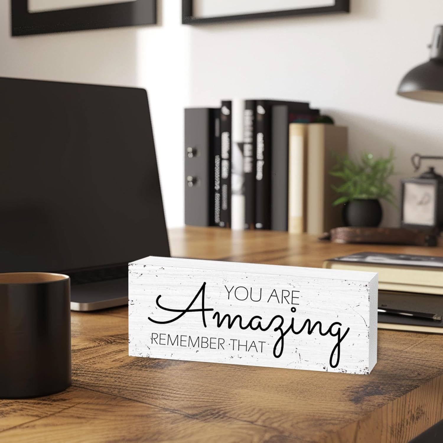 You Are Amazing, Remember That Motivational Wooden Sign, Positive Office Desk Decor, Office Cubicle Decorations for Work, 8x3x0.6 Inches