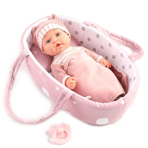 12'' Baby Doll Playset with Washable Doll Accessories Includes Carrier Bassinet Bed, Pacifier, Blanket, and Pillow, First Baby Dolls for Toddlers 36 Months and Up