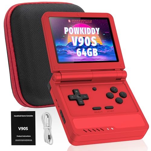 Powkiddy V90S Retro Handheld Console - 10,000+ Preloaded Games, Foldable Clamshell Design, 3.5