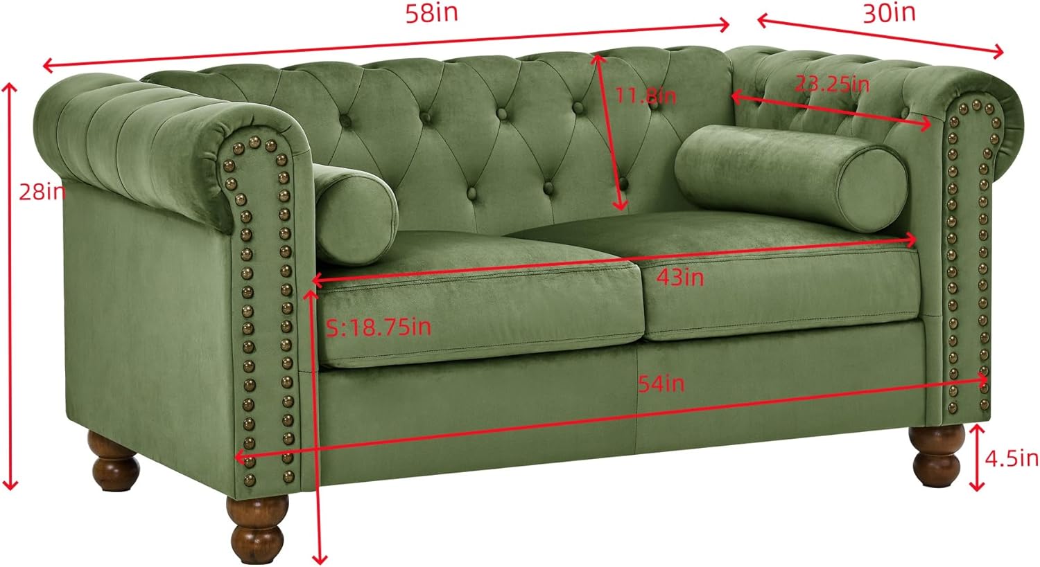 PHOYAL Large LOVE SEAT, Velvet Sofa TWOseat Sofa Classic Tufted Chesterfield Settee Sofa