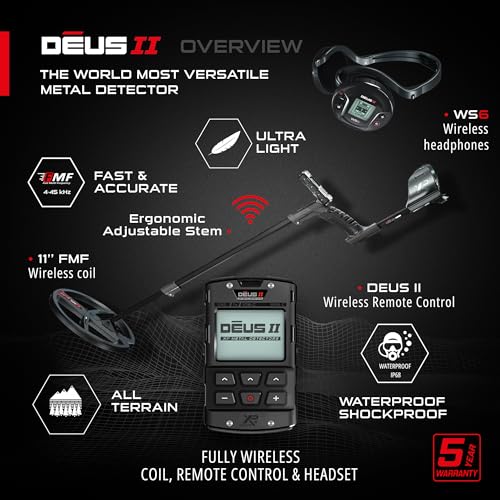 XP Metal Detector Deus II - Waterproof and Multi Frequency, Ideal for Treasure and relic Hunting - with 9